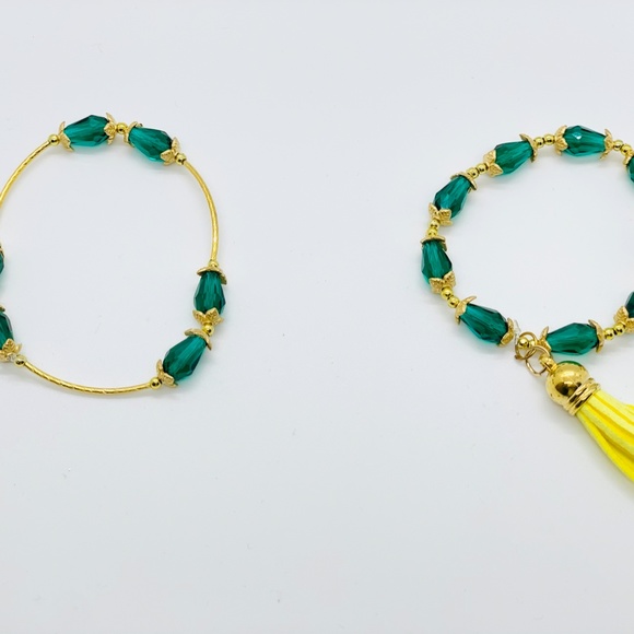 Peruvian Glass Bead Charm Tassel Bracelet Set - Picture 2 of 4